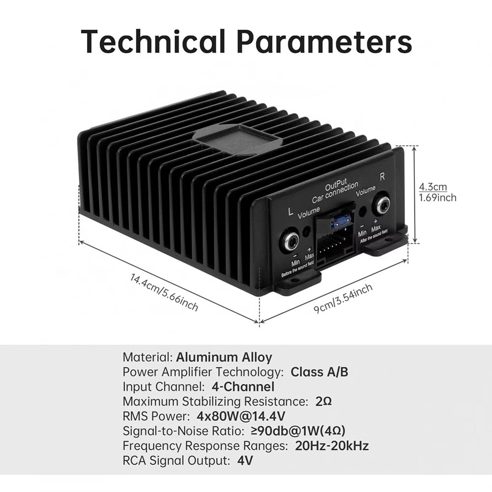 Amplificador de Potencia de Audio de 4 Canales, 12 V, 80 W X 4, Clase A/B, Procesador de Sonido Digital para Reproductor de Coche Android.
