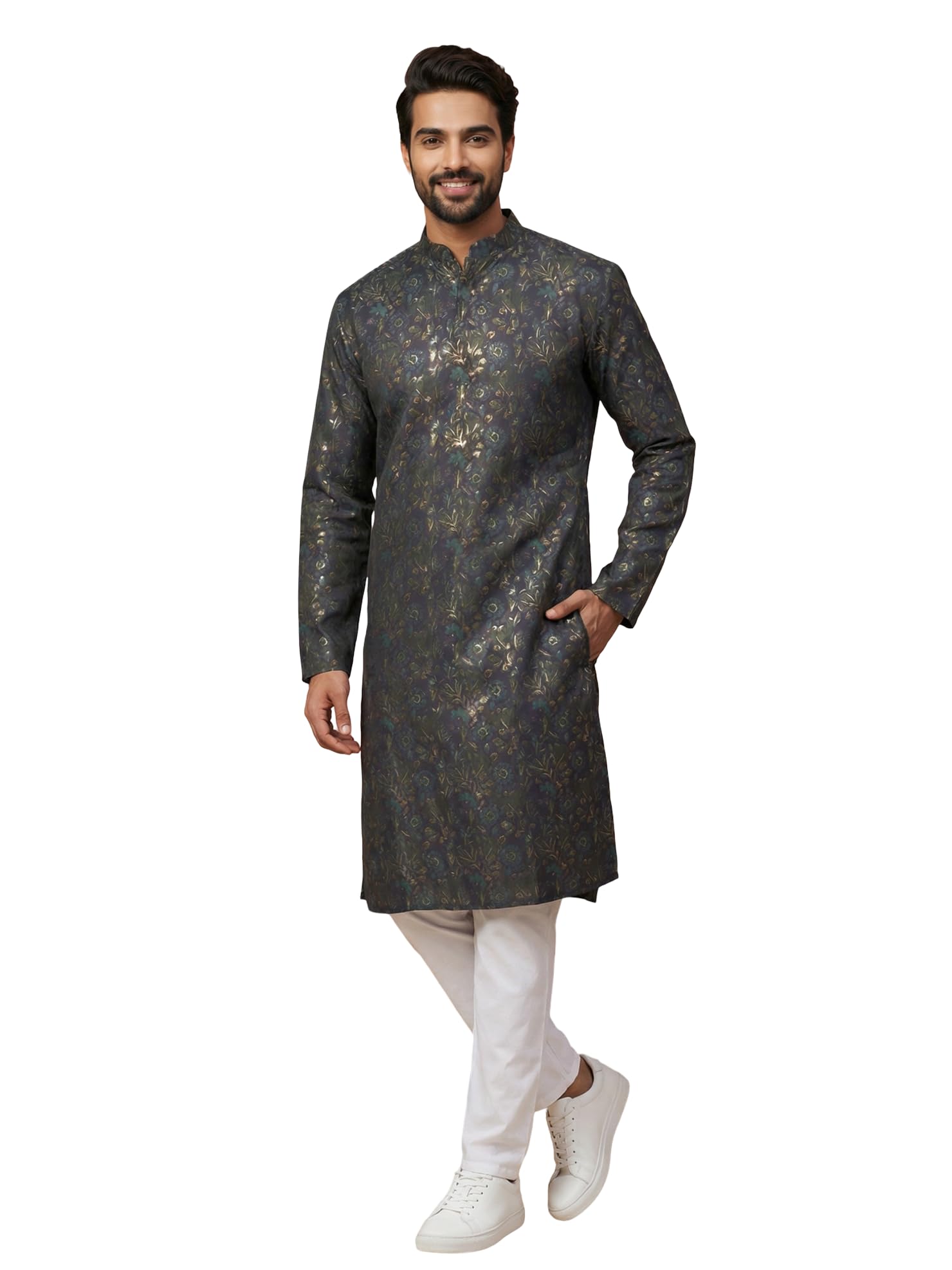 jompers Men Cotton Blend Kurta Pyjama with Foil Print-picture-46