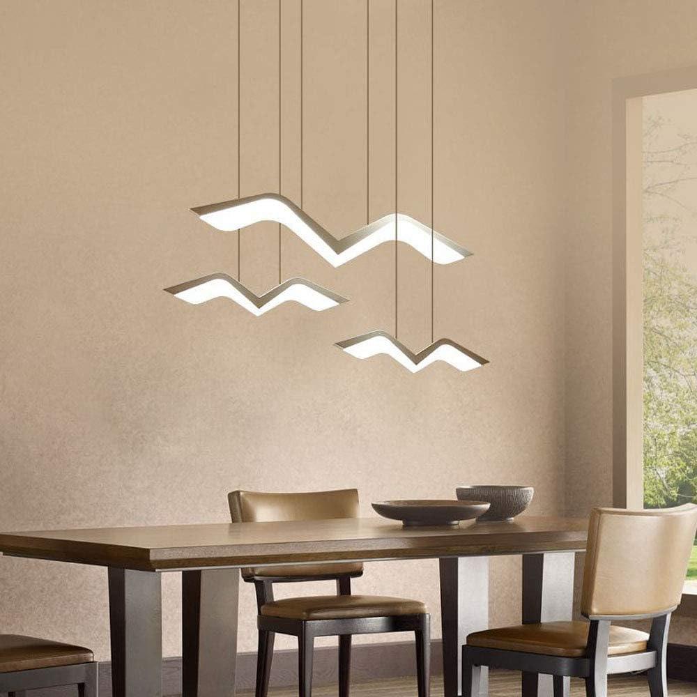 LED Pendelleuchte Esstischlamp Dimmbar Hängeleuchte Weiß Pendellampe mit Fernbedienung Modern Möwe Design Acryl Hängelampe Höhenverstellbar Innen Deckenleuchte für Esszimmer Schlafzimmer (4FLAMMIG)