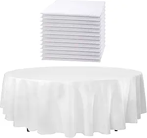 Upper Midland Products 12 Pcs 120" inch White Round Tablecloths Linen Polyester Fabric Cover Cloths for Wedding Party Reception Kitchen & Dinning Banquet Restaurant Events, Machine Washable