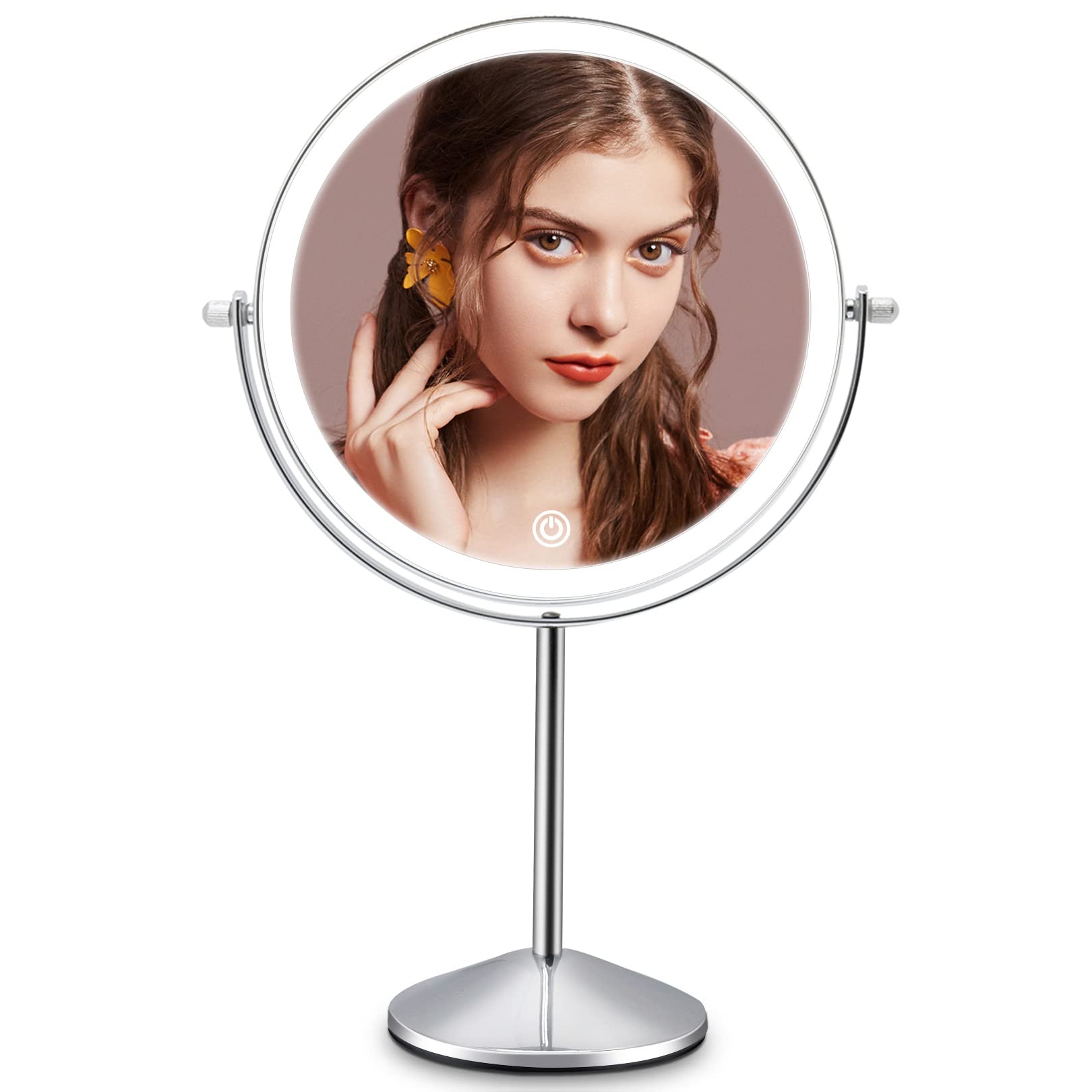 Lighted Makeup Mirror 10x Magnification, 8 Inch Rechargeable Tabletop