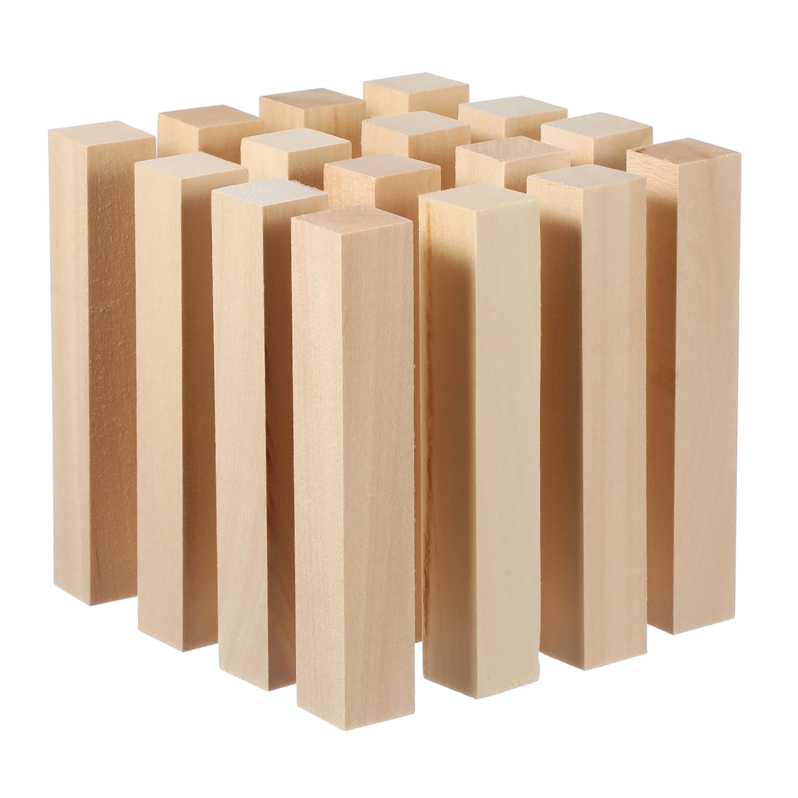 16 Varillas de Madera sin Acabado para Manualidades, Superficie Lisa y Veta Visible, Listones Cuadrados para Crear Adornos y Proyectos Creativos