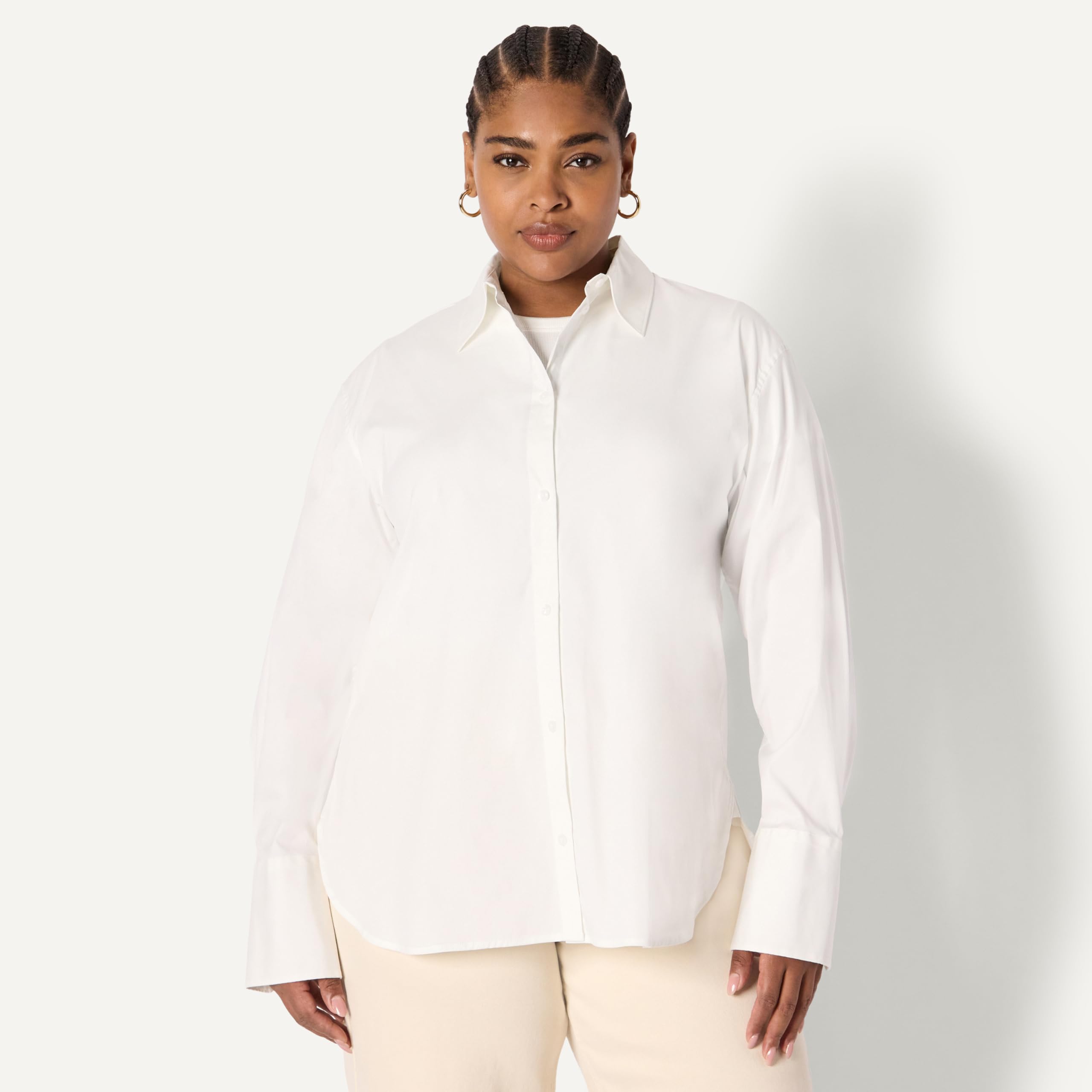 Amazon Essentials Camicia Elegante Button-Down in Popeline di Cotone Elasticizzata Vestibilità Oversize Donna