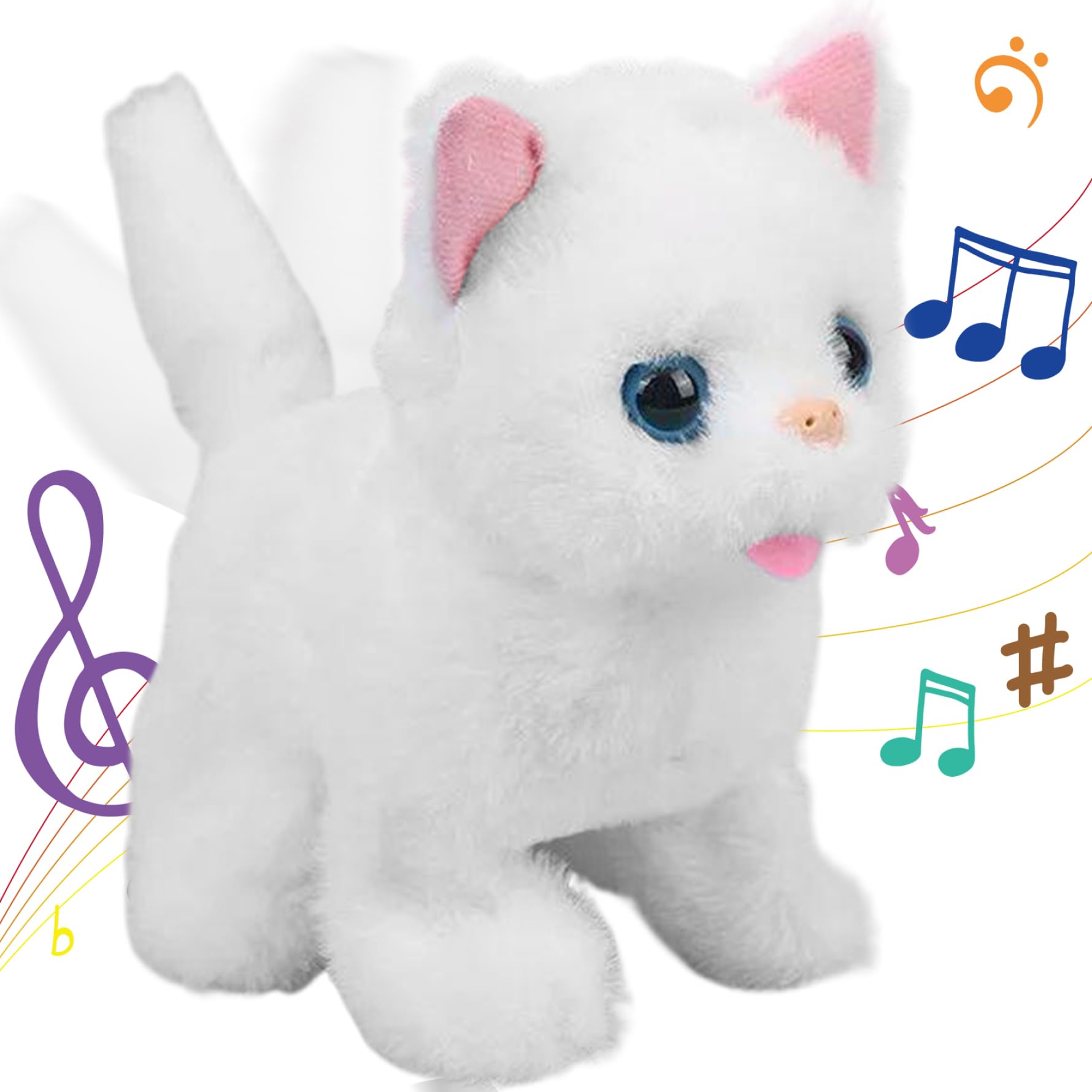 Giocattoli per gatti per bambini, robot di peluche che cammina e miagola ripetutamente, giocattolo di peluche che scodinzola, giocattolo animato interattivo per Pasqua, Natale, regalo di complean