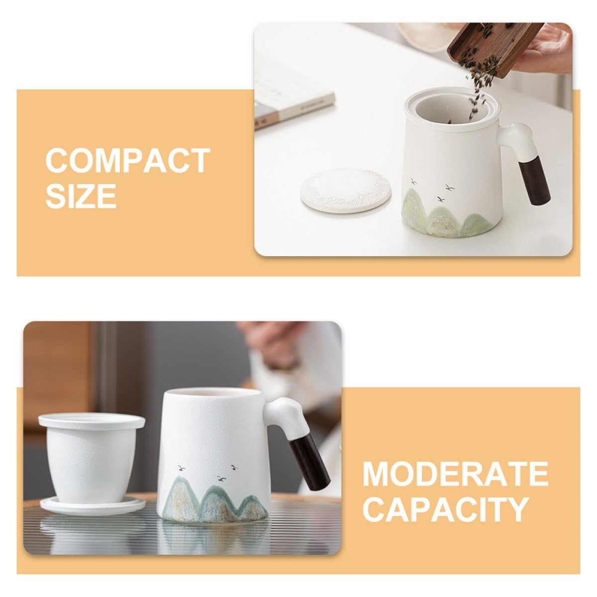 SEWACC Taza De Cerámica Con Infusor y Tapa, Capacidad Media, Filtro Integrado, Color, Adecuado Para Infusión De Té Suelto, Uso Doméstico y Desayuno, Diseño Compacto y Portátil