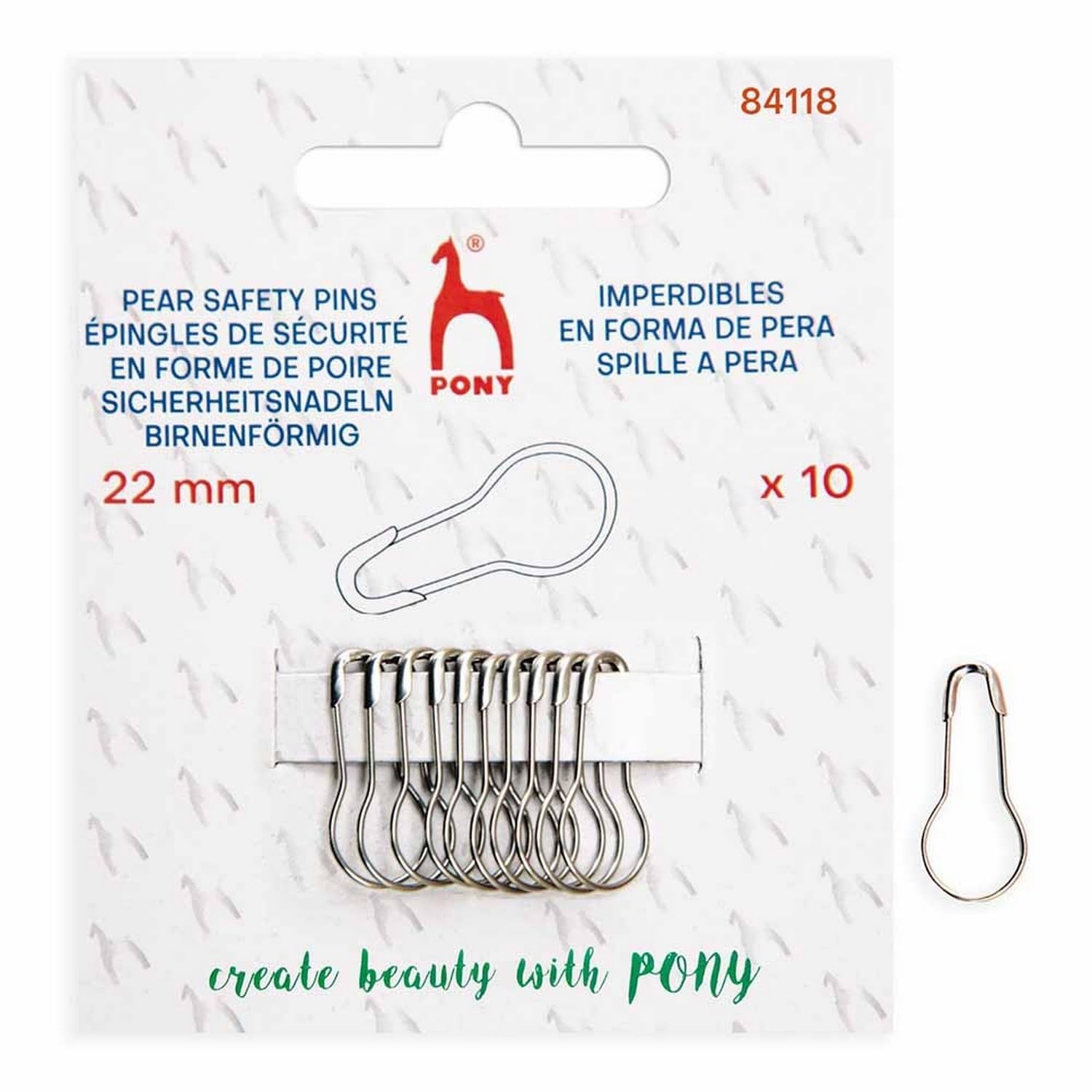 Pony Silver Safety Pins 22Mm Pack Of 10