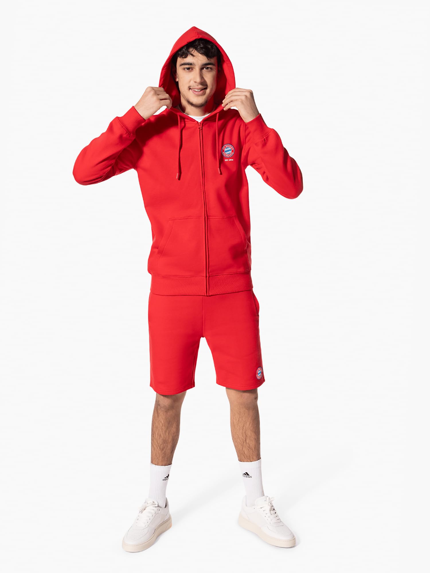 FC Bayern München ZipIHoodie Essential für Herren (Größe S, Rot) I Kapuze mit Kordelzug & gesticktem Logo I Sportbekleidung mit durchgehendem Reißverschluss I Offiziell lizenziert