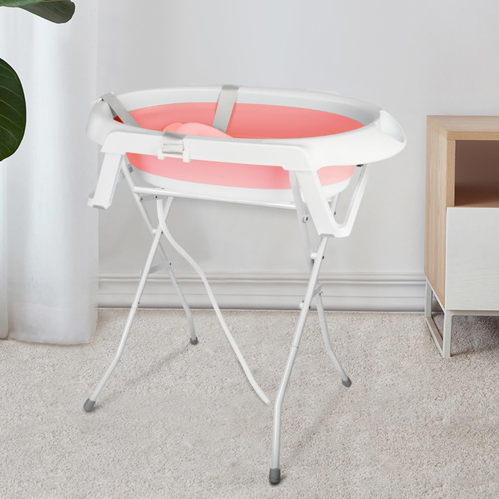 OHMG Bañera para bebé con estructura de 82 cm, bañera plegable para bebés con soporte antideslizante, bañera para bebés recién nacidos, gran volumen (rosa-66 x 61 x 82 cm)