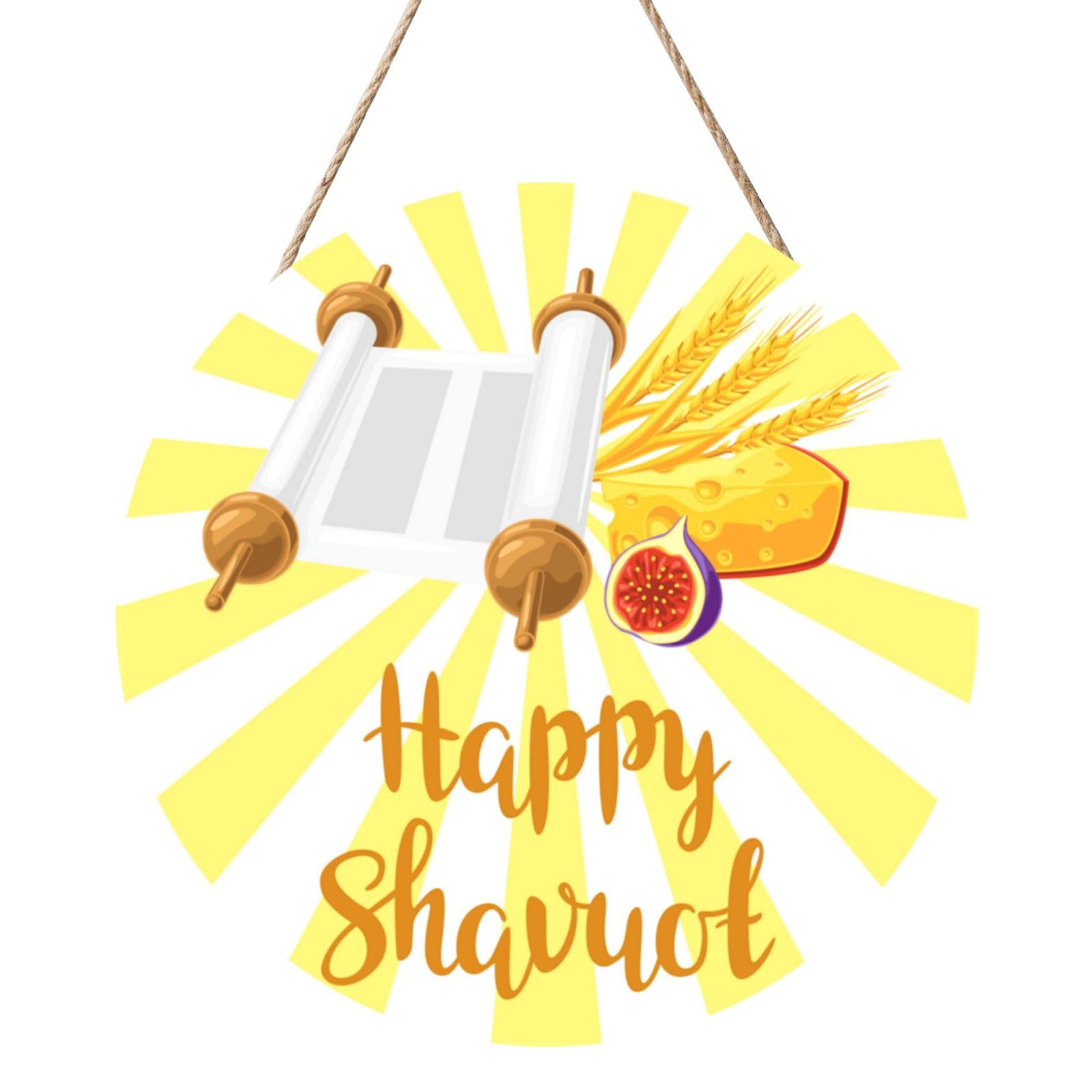 Happy Shavuot Jewish Holiday Door Signs Plaques Wood Welcome Sign For Front Door Wall Hanging For Home Farmhouse Office Classroom Party Decoration