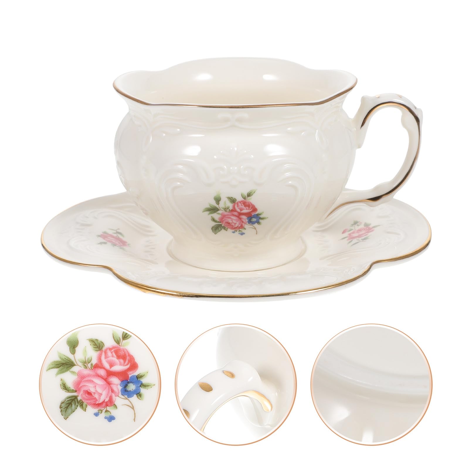 Beavorty Taza de Té con Platillo de Cerámica, 1 Juego Decorativo | Diseño Ergonómico, para Hotel y Oficina, Sirve Agua y Chocolate Caliente, Estilo Europeo