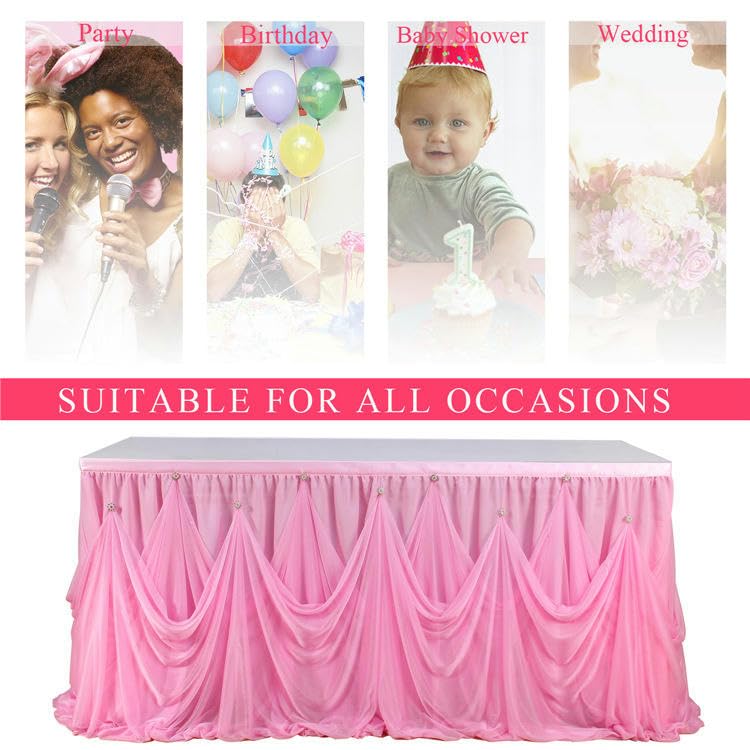 6/9FT * 77 cm falowany puszysty tiulowy spódniczka tutu z zawieszką ze strasu, szyfonowy obrus na wesela, baby shower, plisowany obrus