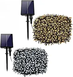 Pisca Pisca Solar LEDs 50 Metros - Iluminação Natalina para Área Externa com 8 Funções e Painel Solar(500 LED - 50 METROS,BRANCO FRIO)