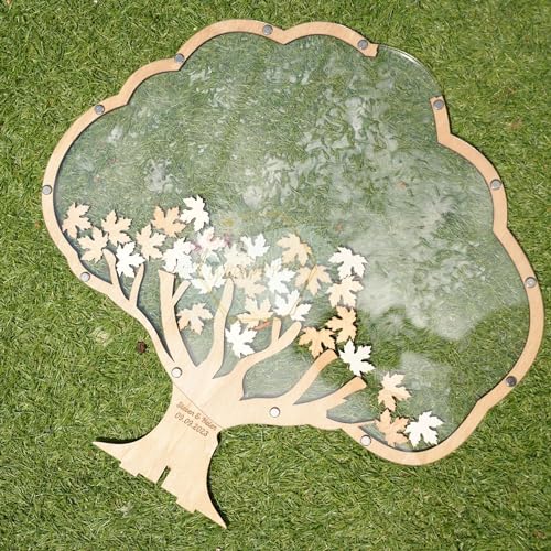 Image of Personalized Maple Tree Wedding Guest Book Alternative, Fall Leaf Drop Box | Personalized rustic fall wedding drop top box, wooden tree guest book alternative sign, unique bridal shower keepsake gift
