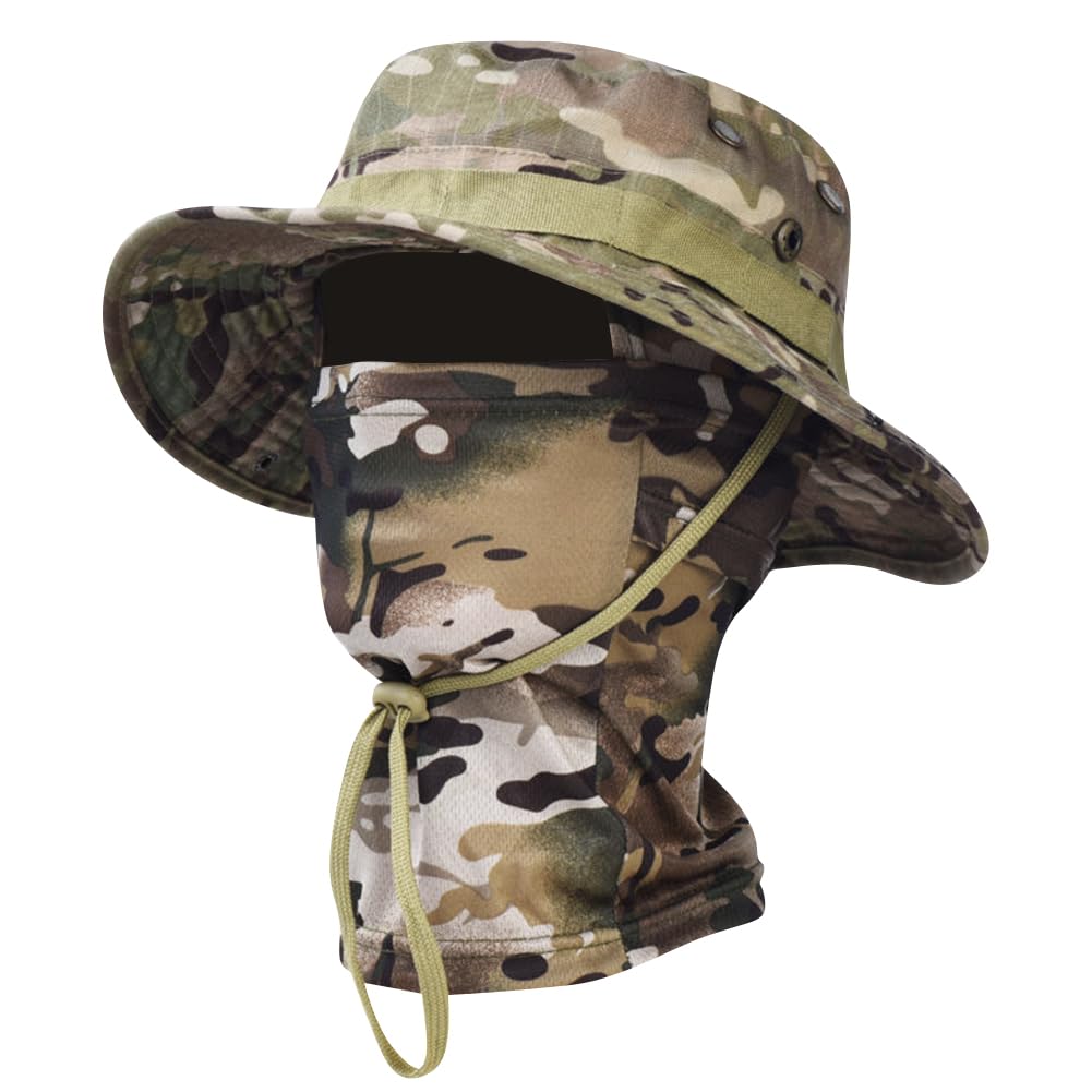 Camo Boonie kapelusz przeciwsłoneczny z kominiarką ochrona przed promieniowaniem UV kapelusz wędkarski kapelusz wiadro kapelusz na polowanie wędrówki wojskowe taktyczne safari