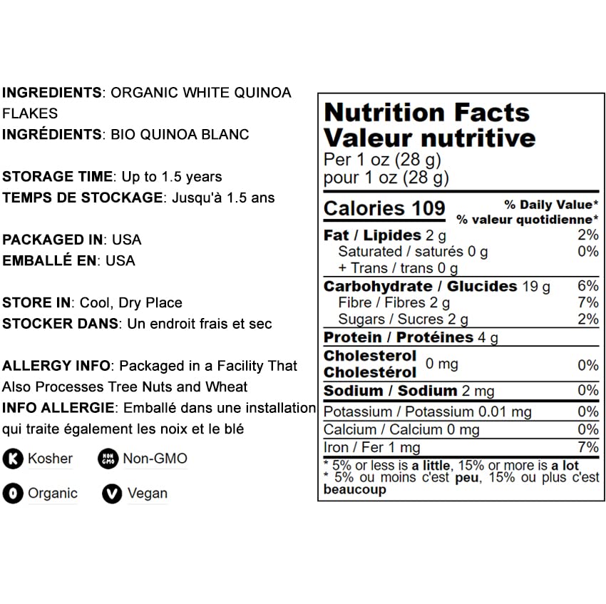 Miniatura 4 de Food to Live Copos de quinua blanca orgánica, 7 libras, semillas de quinua prensadas sin OMG, veganas, kosher, a granel, alto en proteínas,