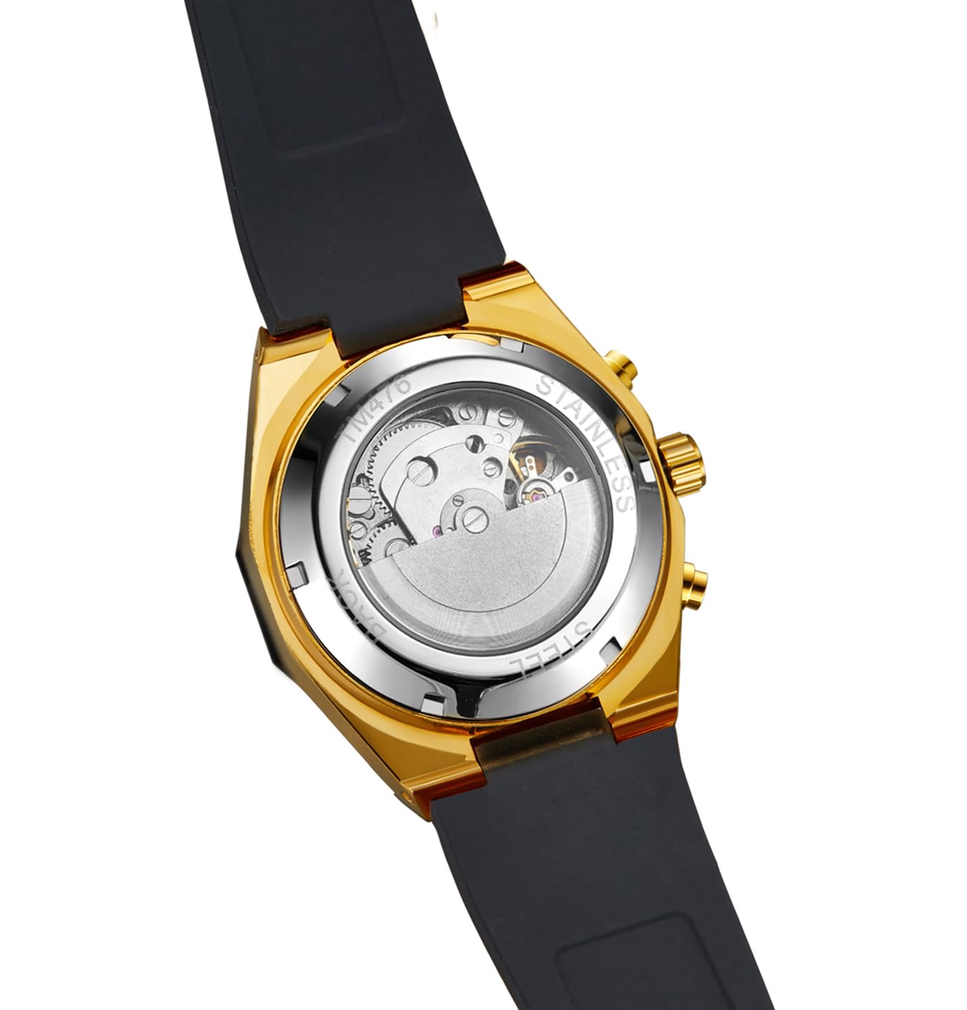FORSINING Herren Automatik Selbstaufzug Dodecagon Uhr Kalender Mode Diamant Chronograph Mechanische Uhr mit Silikonband