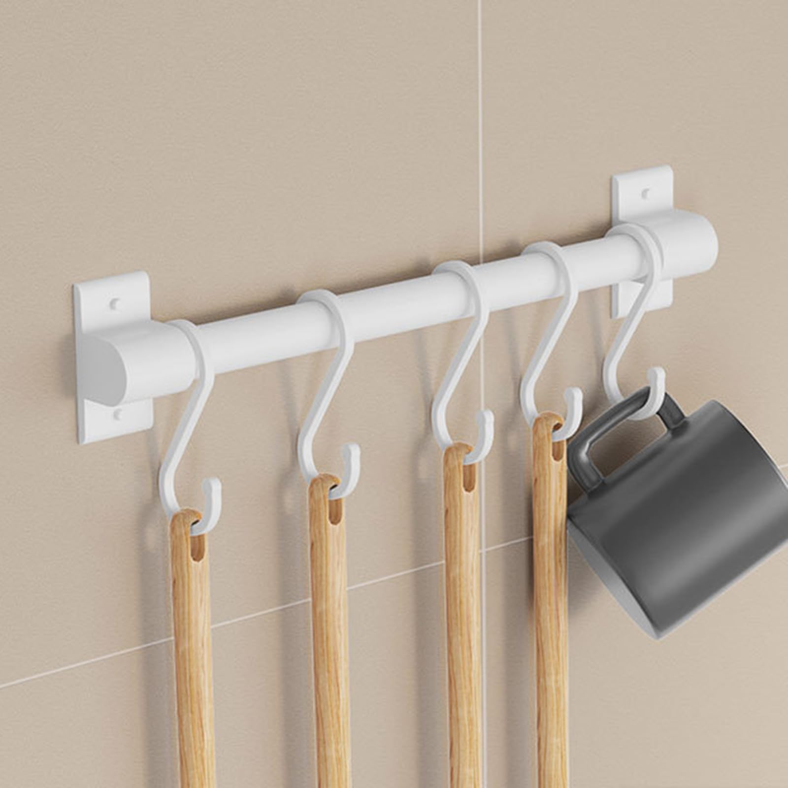 Peakjune Kitchen Rail Pan Hanger Racks,Kitchen Rail with Sliding Hooks,Bathroom Utensil Holder with Hooks,Beautiful and Practical,Suitable for Hanging Cooking Utensils