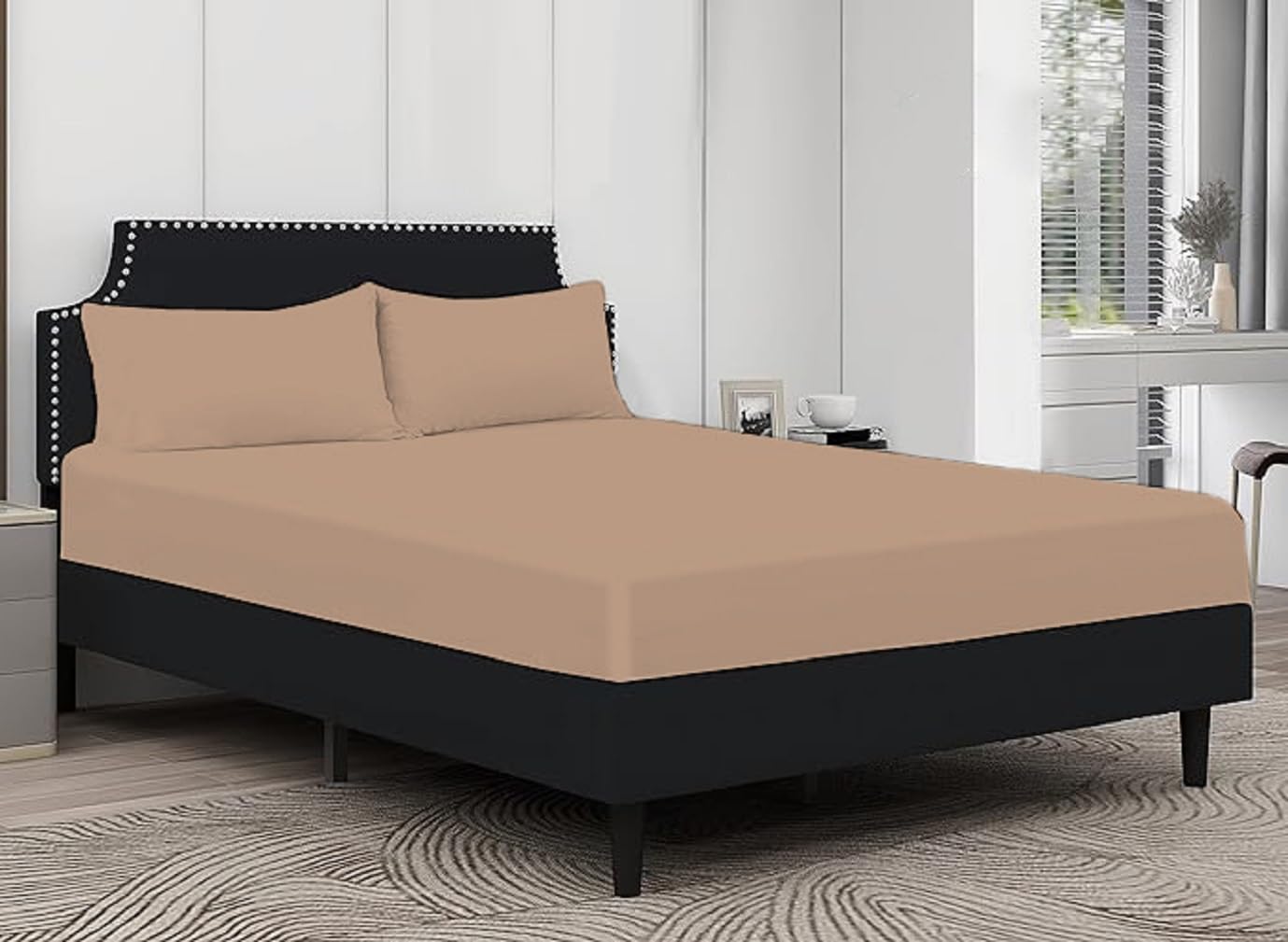 100% Egyptian Cotton Fitted Sheet 25cm Deep Mattress Pocket 200 Thread Count Soft & Fade Resistant Bottom Fitted Sheet (Brown, Super King)