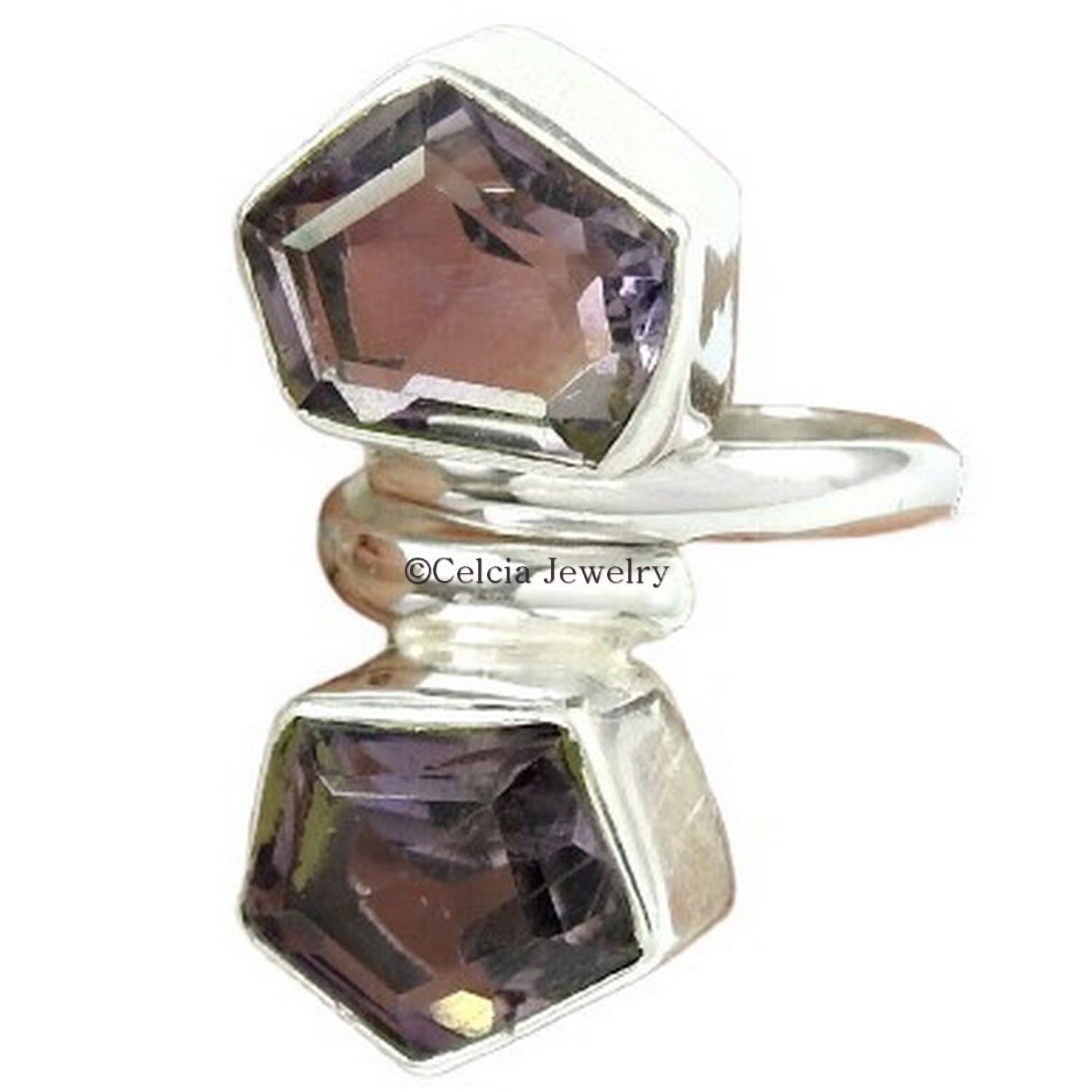 Anillo elegante apilable de piedras preciosas naturales de amatista, anillo de diseño, anillo de promesa de declaración, regalos metafísicos hermosos delicados bohemios