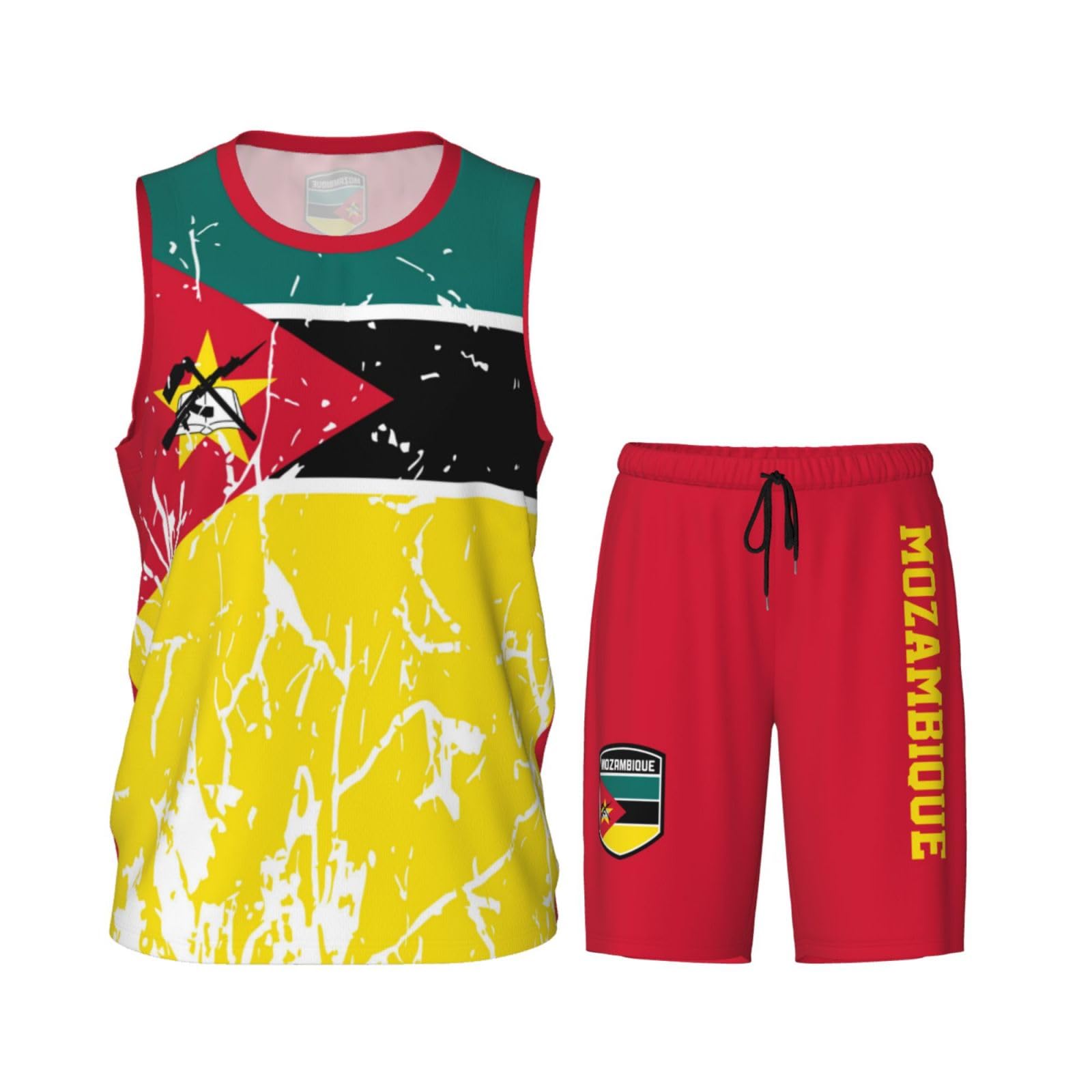 Mozambique Flag Grain (4) Basketball Jersey Uniform Suit for Men Women Adults Training Athletic Set