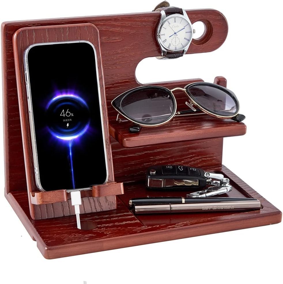 Gifts for Men Christmas Bedside Organiser for Him -Wood Bedside Organiser Birthday Xmas Secret Santa Presents for Husband Wife Anniversary Dad Birthday Nightstand Purse Father Graduation Male Idea