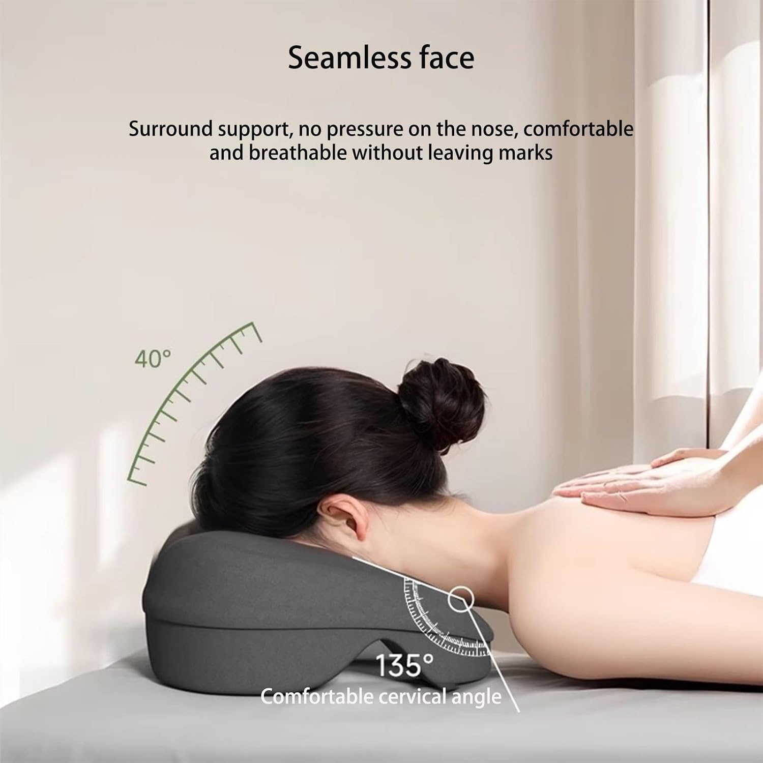 Massage Face Down Pillow and Breast Pillow Set, T-Shaped Breast Support Pillow,Face Down Massage Pillow, Memory Foam Support, for Home Or Spa Sessions(Black)
