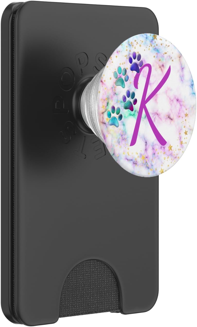 Purple Monogram Letter K Initial Rainbow Cat Dog Paw Prints PopSockets PopWallet for MagSafe