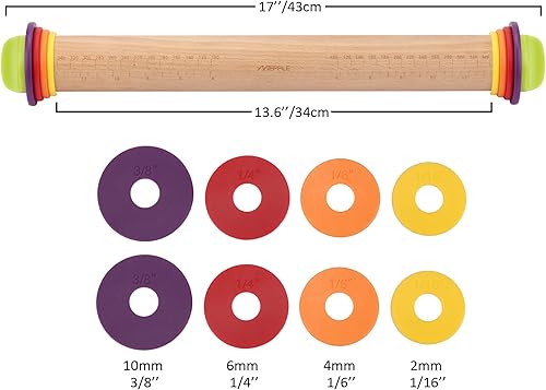 Miniatura 14 de Rodillo con anillos de grosor para hornear, fondant, pizza, corteza de pastel, galletas, pastelería, barra de rodillo para grosor de masa, rodillo