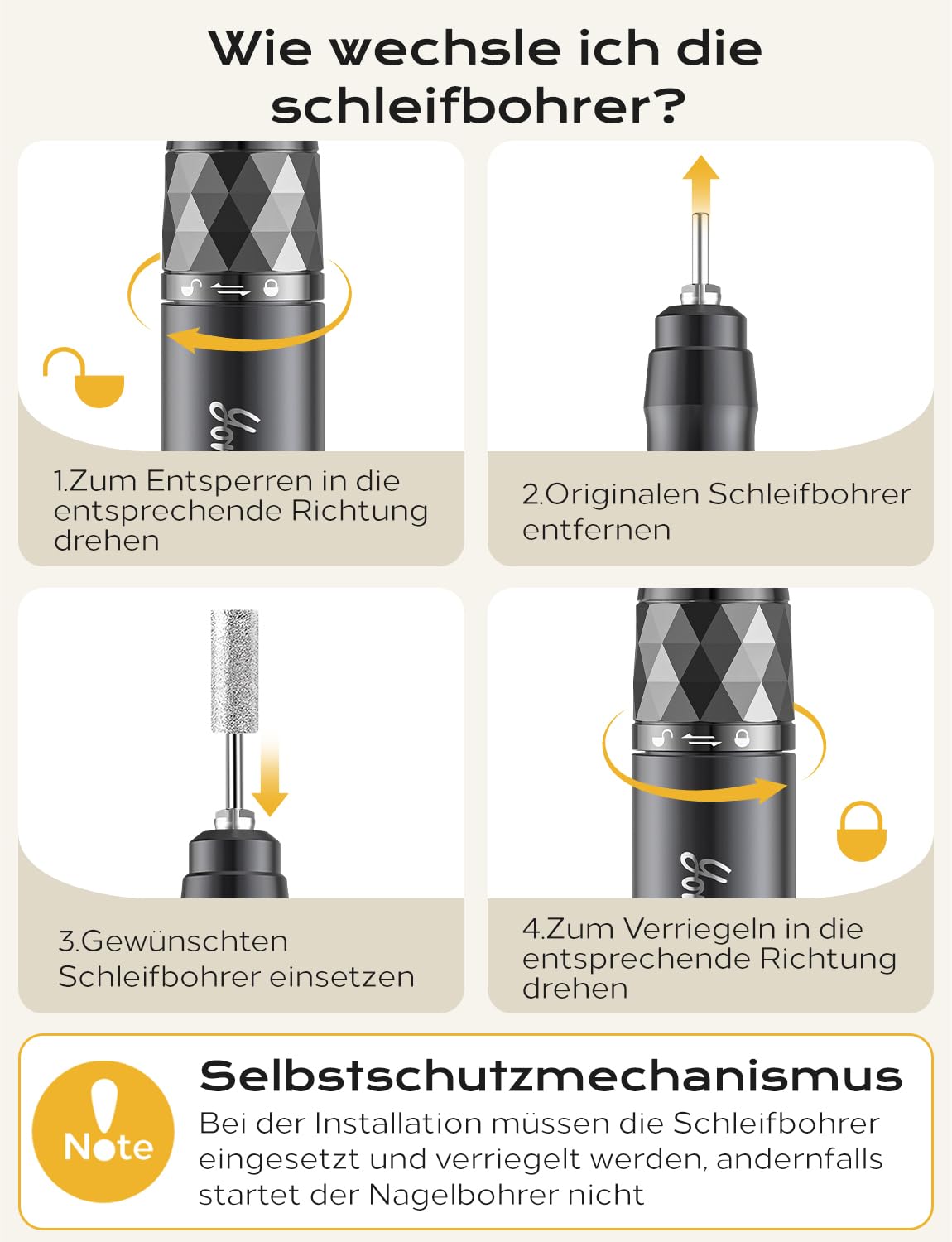 yomanta Nagelfräser Professionell set 45000 RPM Tragbare Elektrische Nagelfräser 10H+Batterielebensdauer Wiederaufladbar Nagelfräser für Gelnägel, LCD-Anzeige Einstellbare Drehrichtung