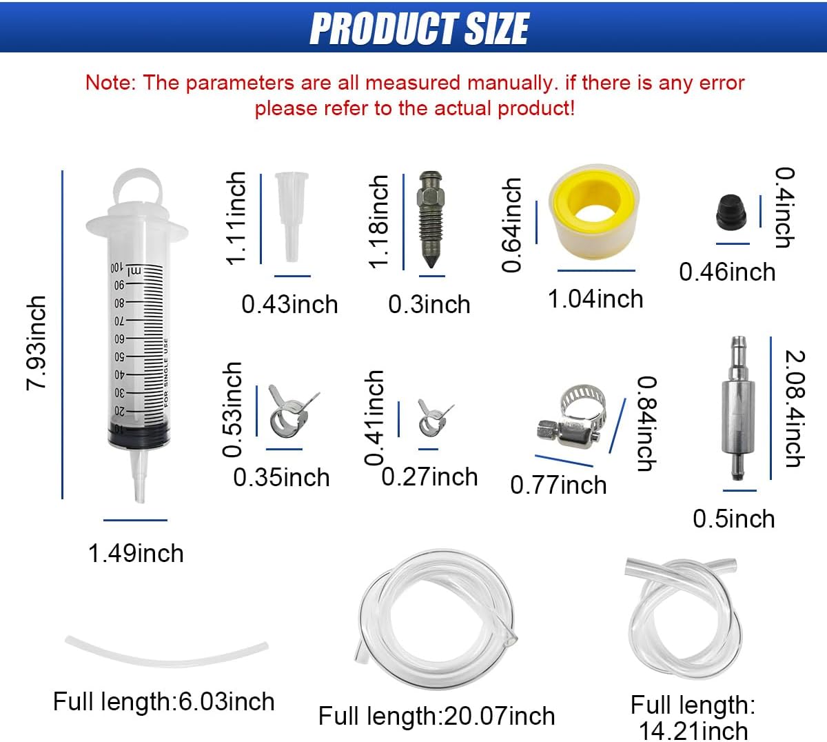 2PCS Brake Bleeder Kit, Hydraulic Disc Clutch Bleeding Kit with 100ML Syringe & 50cm Hose, One Way Check Valve Quads Brake System Repair Maintenance Tool for Car/Motorcycle/ATV (White)