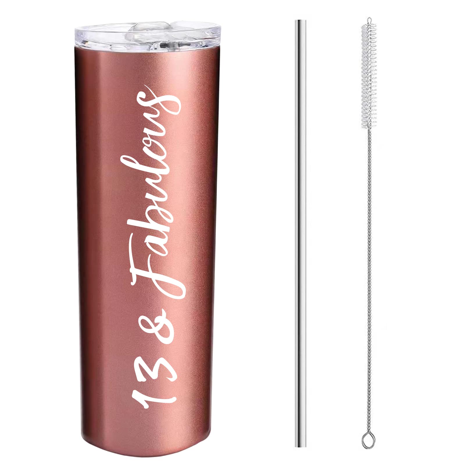 BRT Bearingshui 13th & Fabulous Stainless Steel Tumbler Cup Rose Gold 20 Oz, 13 Birthday Party Decorations Supplies Present, 13 Birthday Gifts Idea