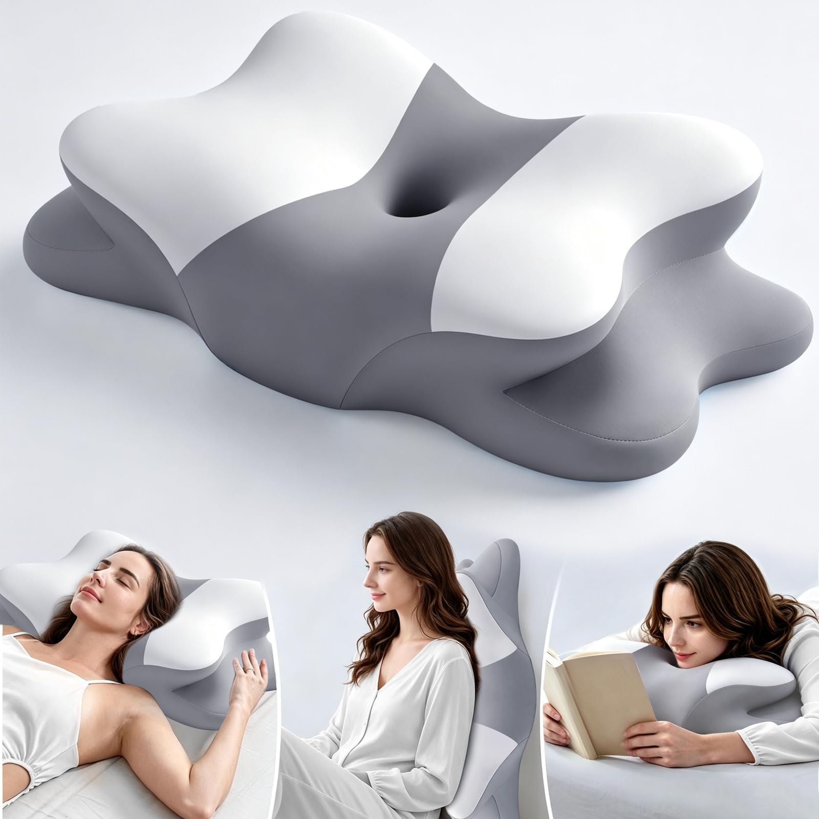 Photo 1 of WENGTY Ergonomic Contour Memory Foam Pillow, Queen Size, Greywhite