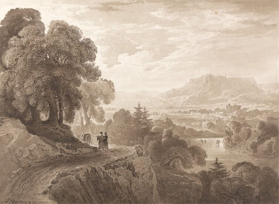 Affiche Voyageurs sur une route au-dessus d'une rivière décoration murale toile
