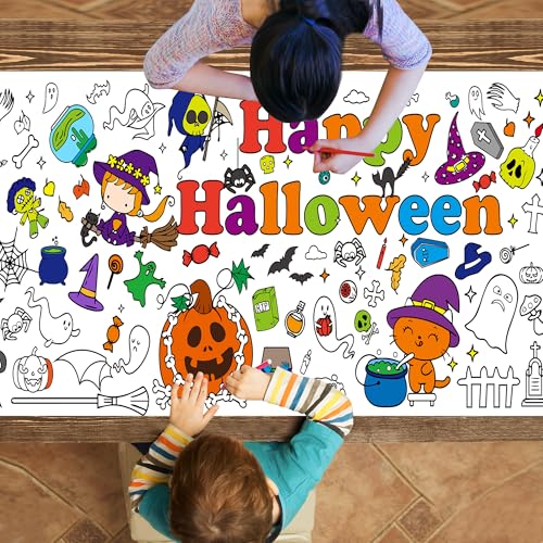 CUUSNNY Halloween Coloring Tablecloth 30 x 72 Inches Giant Coloring Poster Halloween Paper Coloring Banner for Party Decorations