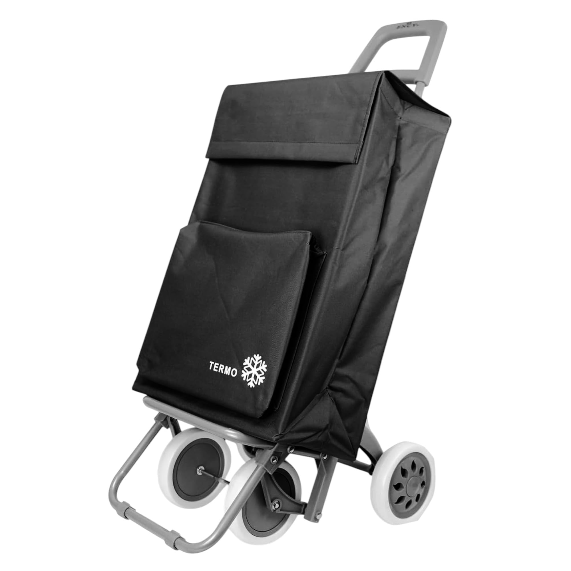 Carro de la Compra Plegable con Bolsa Térmica 4 Ruedas para Subir Escaleras, Carrito del Mercado, Bolsa Impermeable isotérmica de 46L litros. Porta Paraguas. (Negro)