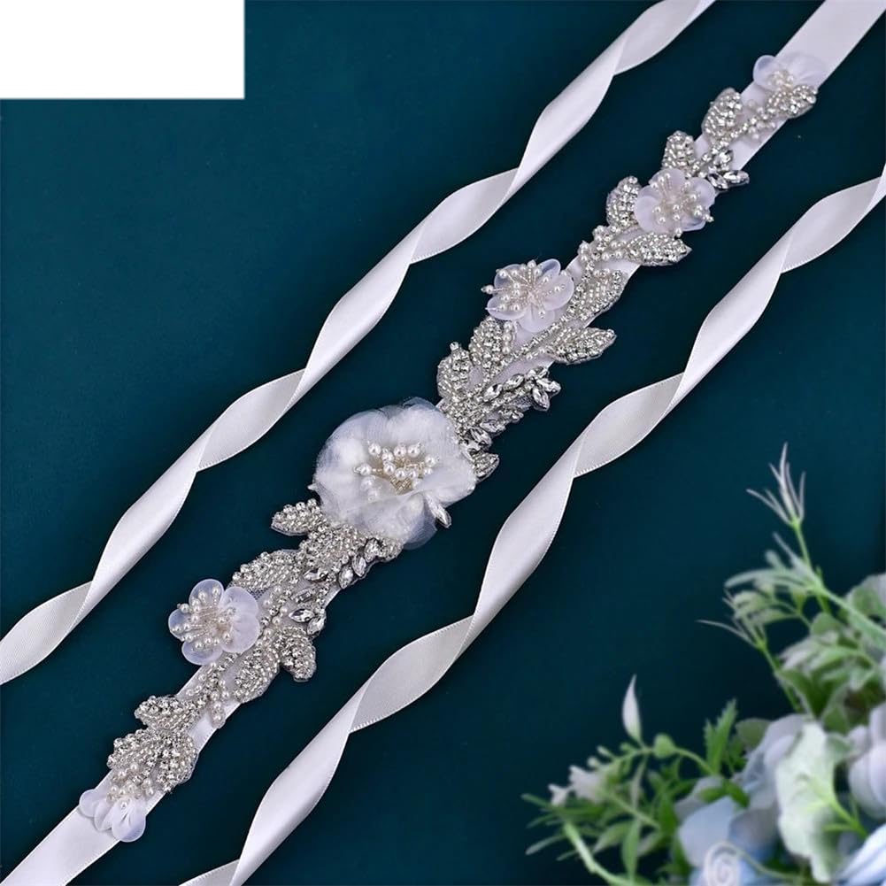 Cinturón de flores de boda con cuentas de organza y diamantes de imitación para mujer