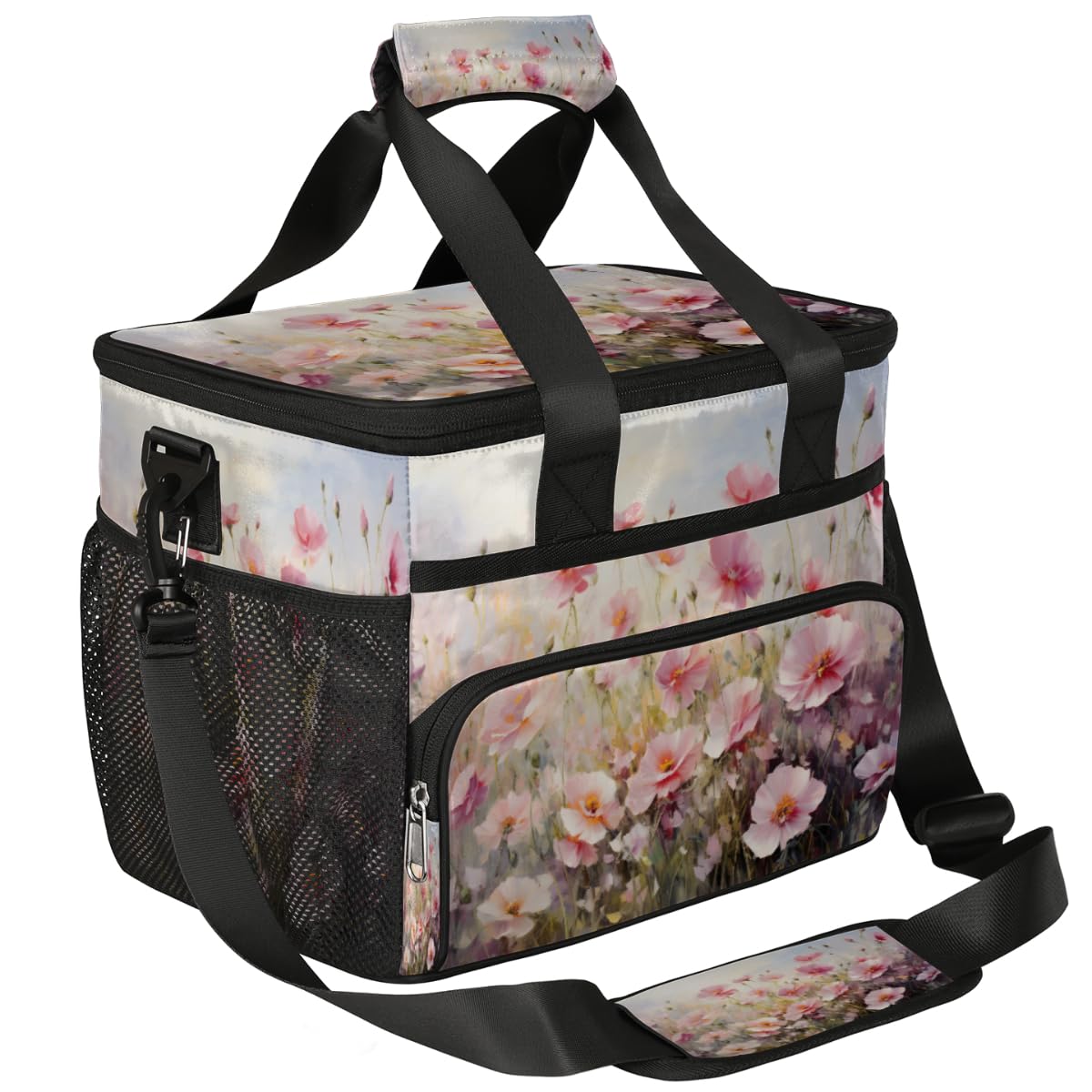 Wild Flowers Insulated Picnic Backpack Lunch Box for Women Men Picnic Basket Tote Lunch Bag Picnic Bag Portable Lunch Bags for Picnic, Beach, Work, Trip,Office, Camp Pinks Floral