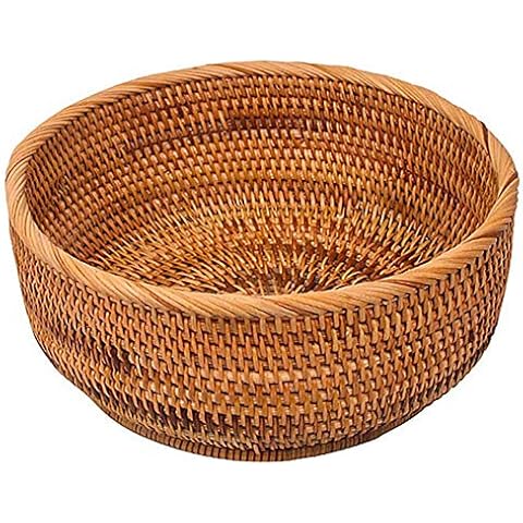 Semoic NatüRliche Rattan Runde Korb Wicker Tisch Brot Portion Tablett Weben Lebensmittel Aufbewahrung Schalen (Gro?, 1 StüCk) Cover