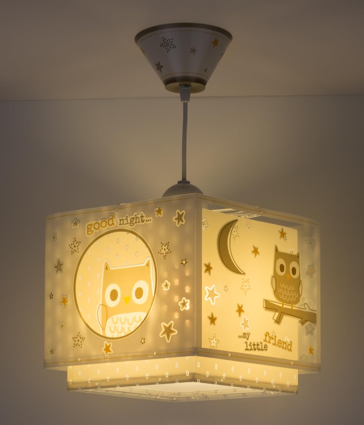 Dalber Lámpara Techo Colgante Infantil Good Night Búho 63392M E27 | Incluye difusor de luz inferior extraible; Habitación niños; lámparas infantiles; animales