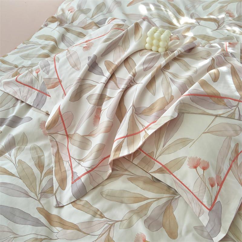 Funda nórdica floral de 3 piezas, 280 x 240 cm, con 2 fundas de almohada de 65 x 65 cm, diseño de hojas, 280 x 240 cm, microfibra suave y transpirable