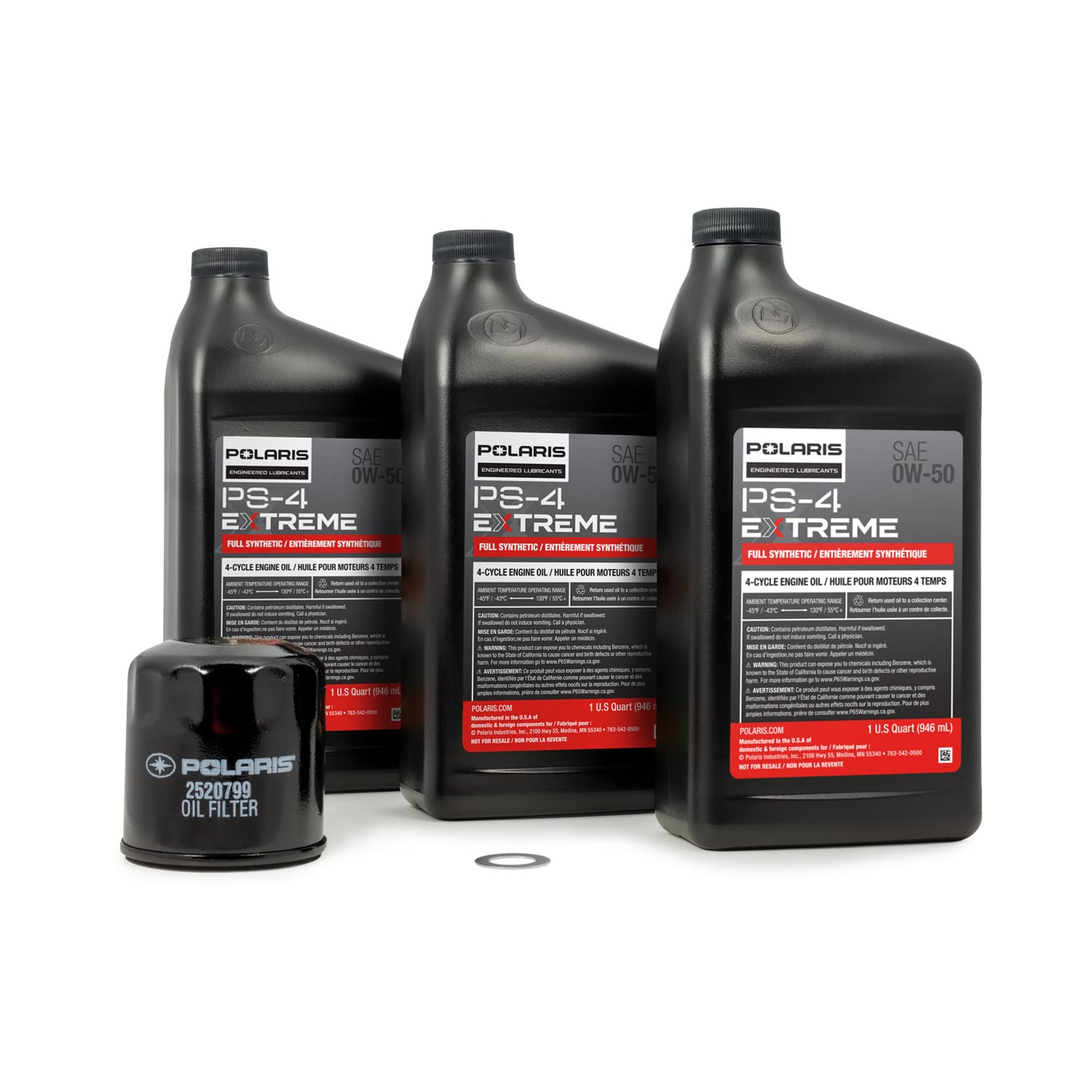 Polaris Oil Change Kit for Specific RZR Turbo and Pro XP & XP 4 Models With 4 Stroke Engine, Includes 3 Quarts of PS-4 EXTREME 0W-50 Full Synthetic Oil, 1 Oil Filter, 1 Washer - 2890058