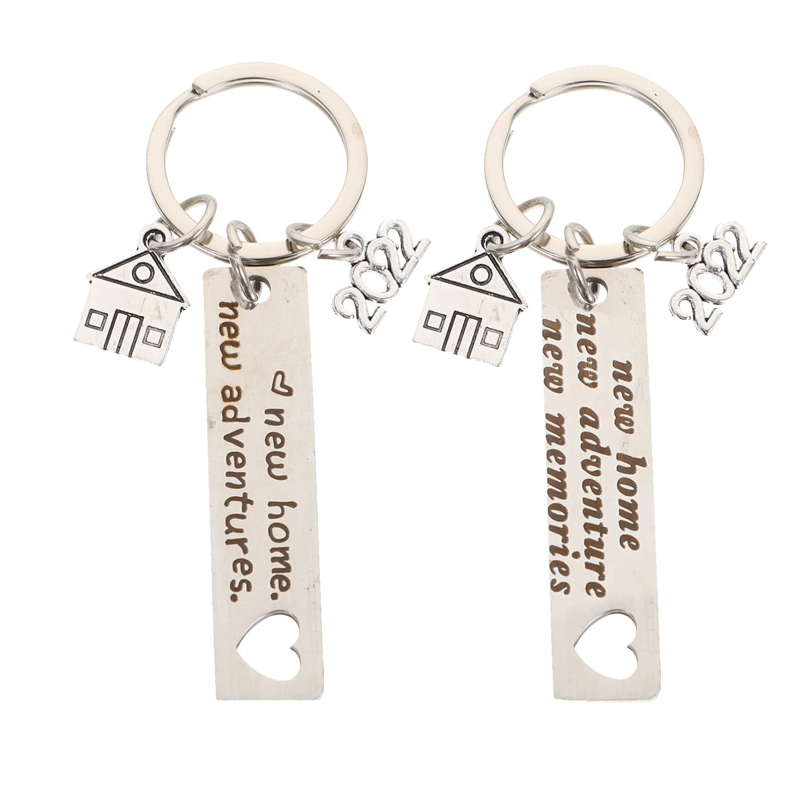 Amosfun 2Pcs New Home New Adventures Keychain 2022 Housewarming Gift Keyrings for New Homeowners House Keyring Moving First Home Key