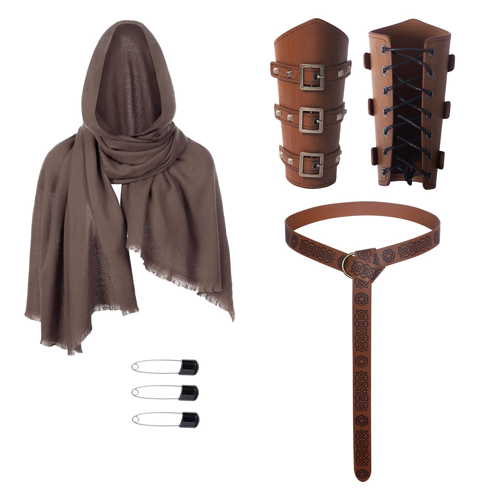 JDFAIJEAL Medieval Viking Style Accessories Set - Renaissance Knight Kit, Brown