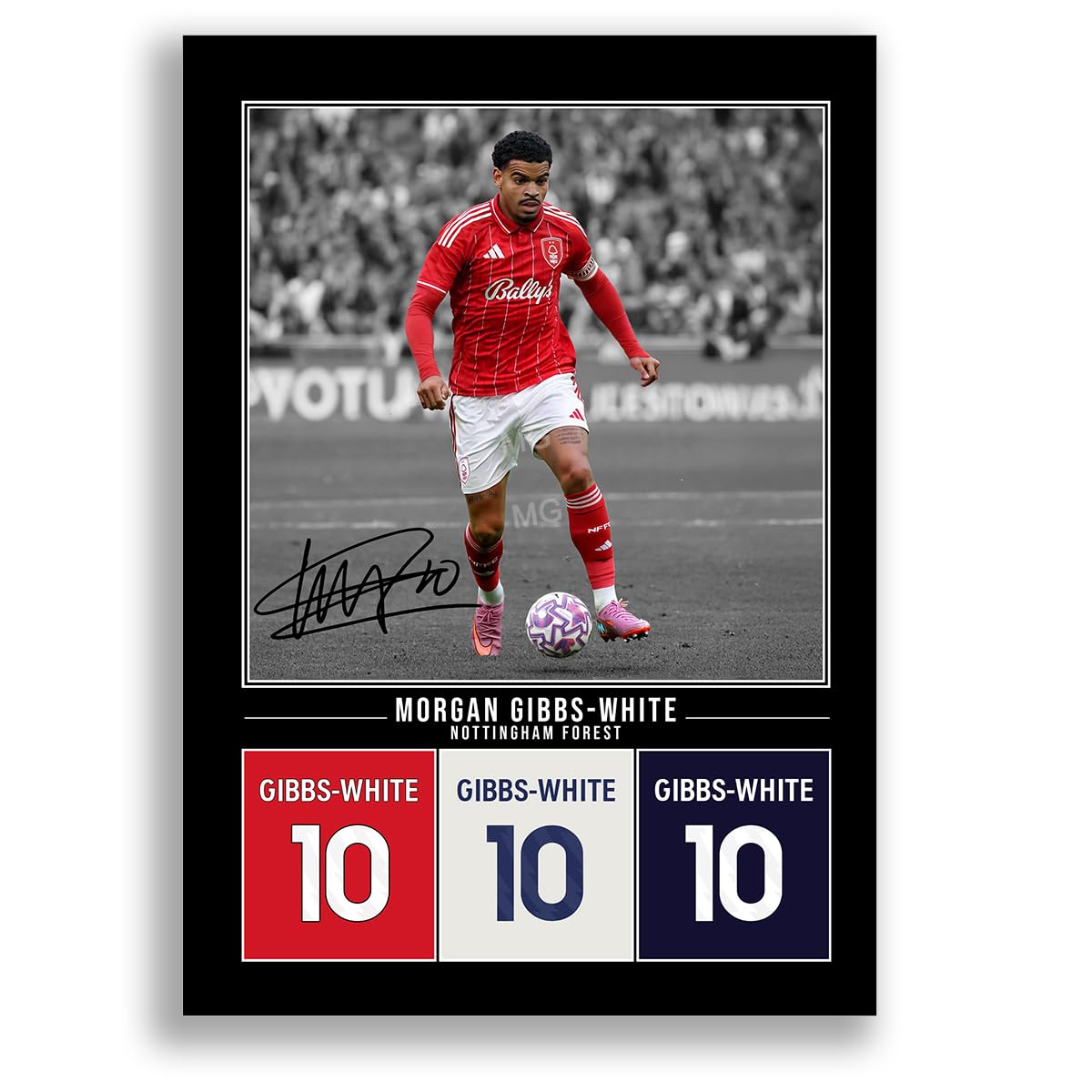 Morgan Gibbs-White Nottingham Forest Signed Photo Poster Print Picture Display Framed Autograph Memorabilia for Football Fans Gift England (A3 Poster Only Black)