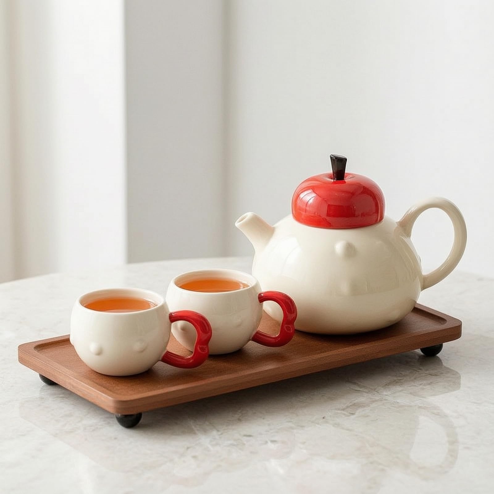 Baoblaze Set da Tè in Cerca Elegante Teiera con Tazze Moderno Stoviglie per Tavola, Con Vassoio