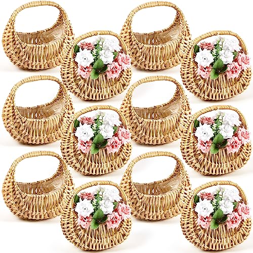 Image of Taiyin Rattan Flower Girl Basket Half Moon Straw Wicker Basket with Handle 6.7 inch x 6.5 inch x 4.3 inch Ideal for Wedding Flower Girl, Picnic, Garden Storage and Home Decor