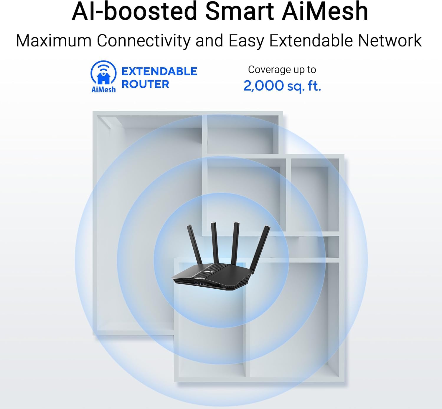 ASUS RT-BE58U V2, Router Estendibile WiFi 7 AiMesh, 4K-QAM, MLO, AI WAN/LAN 2,5G, 4 Porte 1G, Sicurezza di Rete, Parental Control, Rete IoT, VPN, Nero