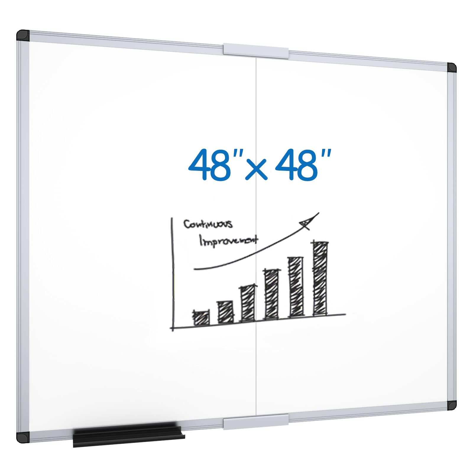 viz-pro large dry erase white board/magnetic foldable whiteboard, 48 x 48 inches, silver aluminium frame