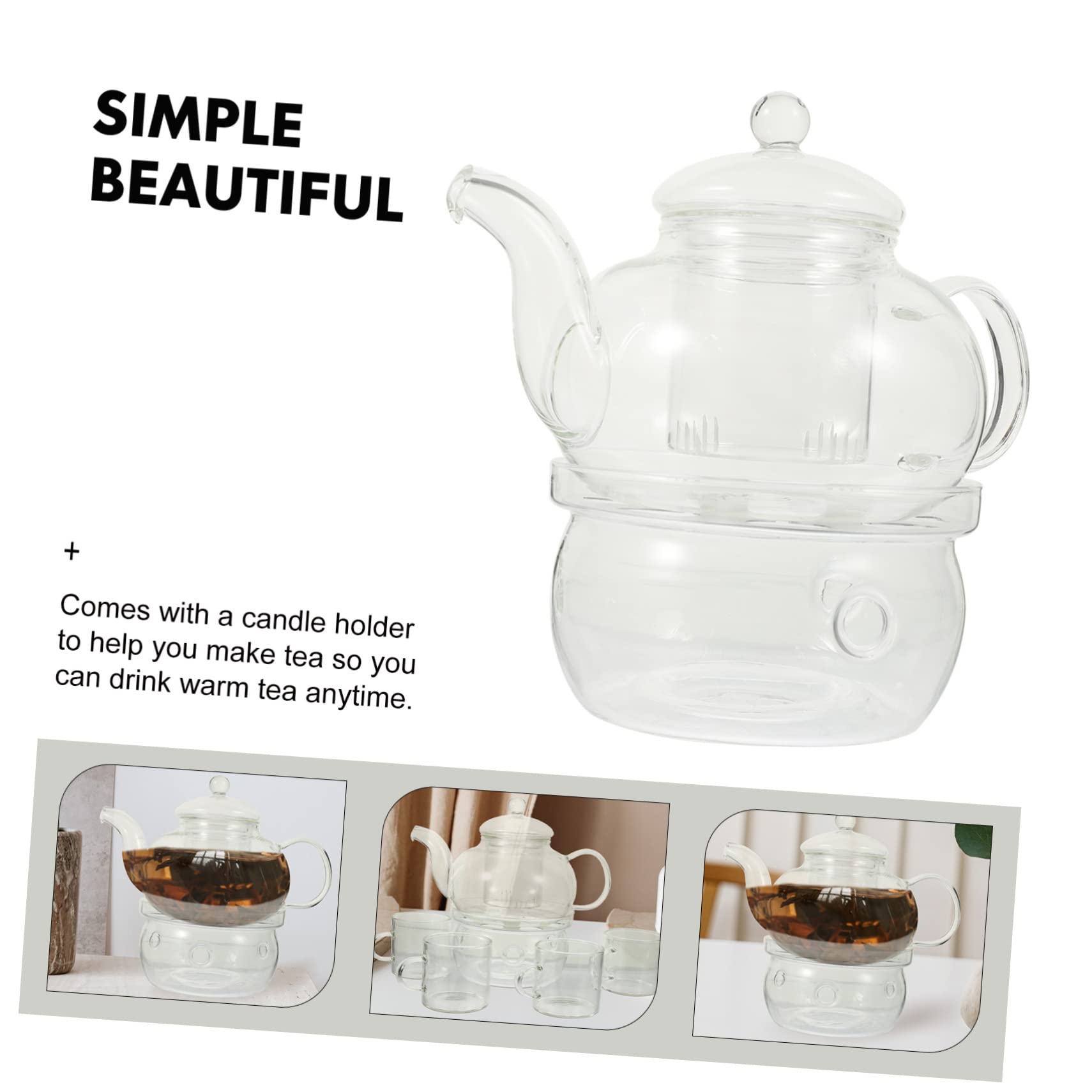 ULTECHNOVO Hitzebeständiges Teeservice aus Glas mit Teekanne Tasse und Kerzenhalter Anti Scalding Funktion Elegantes Design für Chinesische Kung Fu Tee Zeremonien