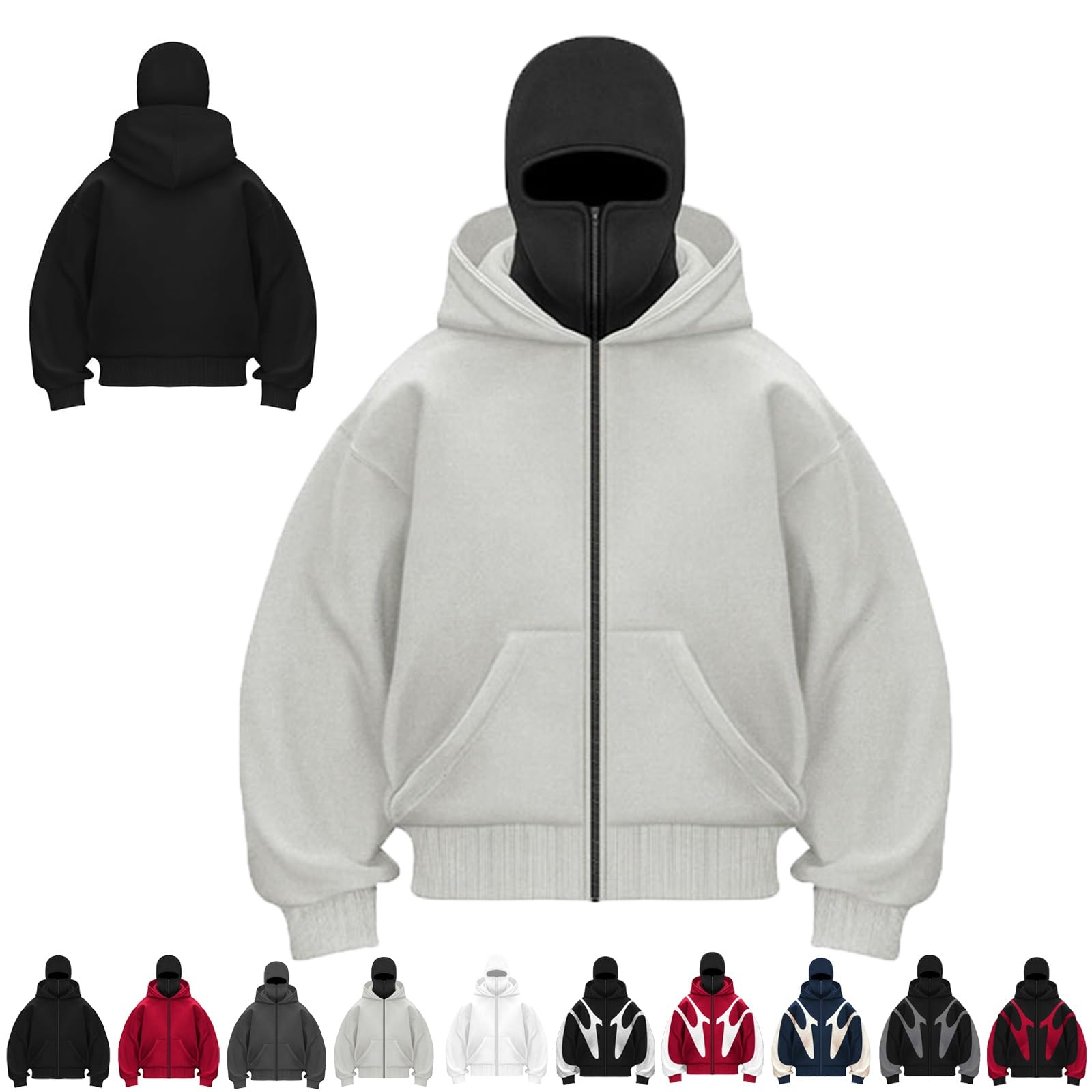 MGHN Balaclava Hoodie Zipper, Winter Wind-resistant Men's Hoodies
